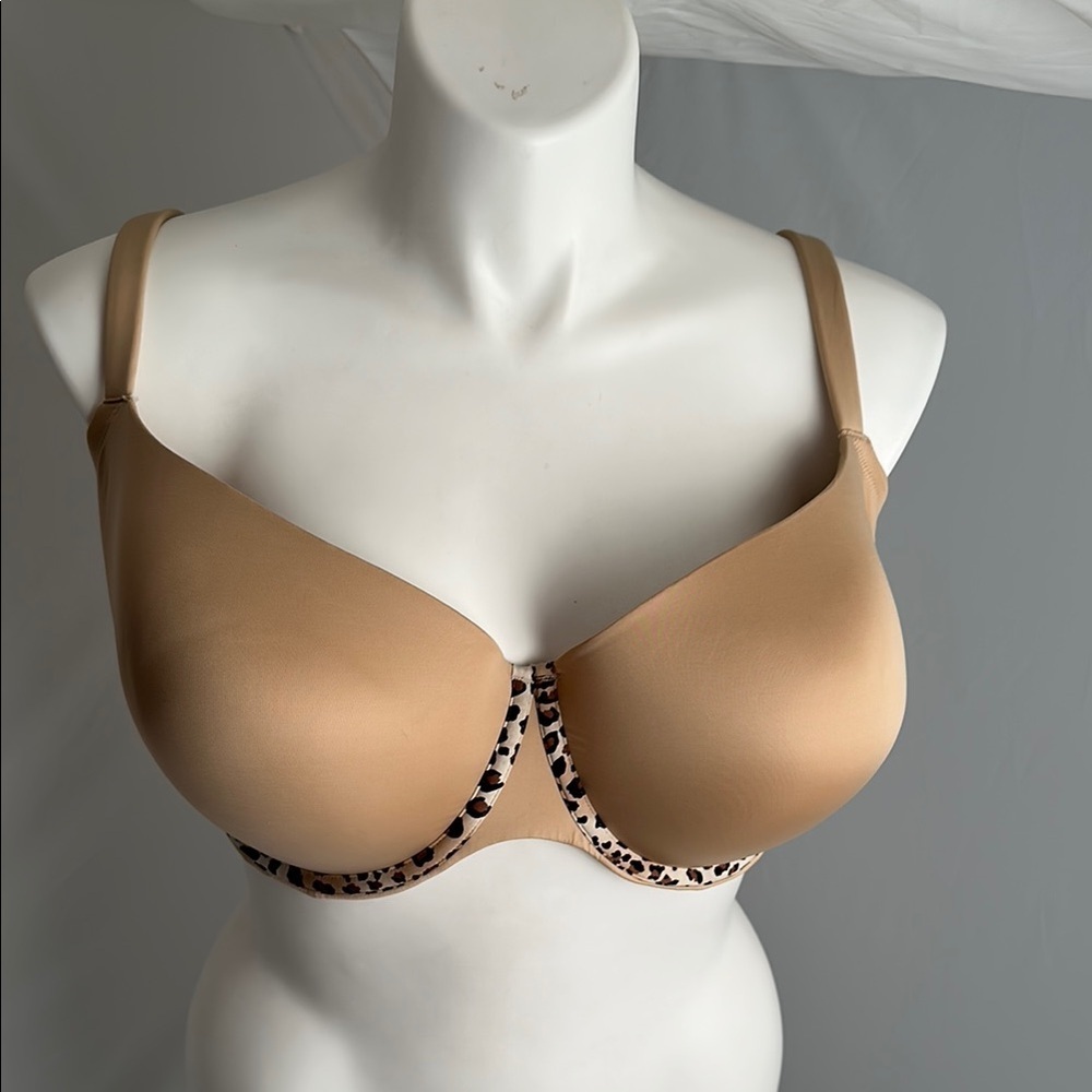 Cacique Boost Plunge nude with leopard print trim underwire bra